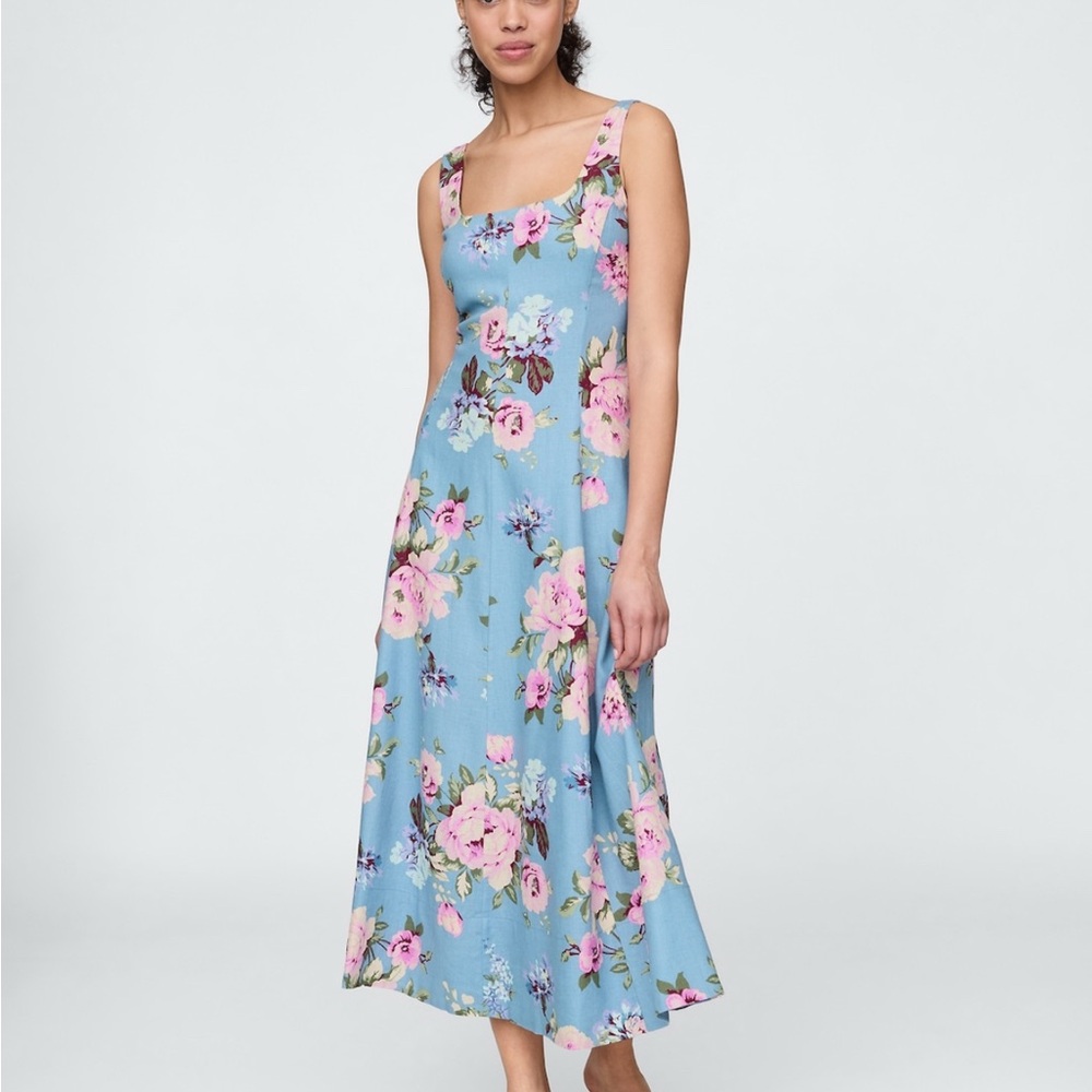 Gap Linen Blend Square Neck Floral Maxi Dress - XS